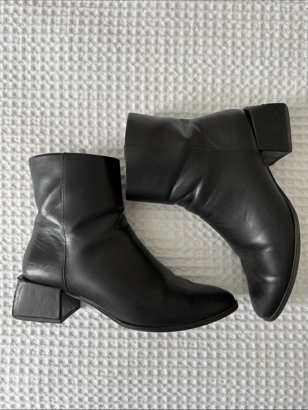 a new day Black Leather Ankle Booties with Block Heel